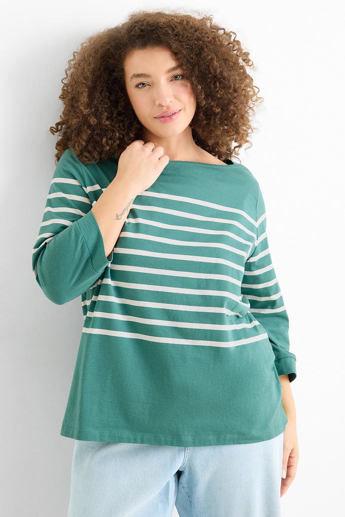 C&A Langarmshirt-Regular Fit-gestreift, Türkis, Größe: 4XL