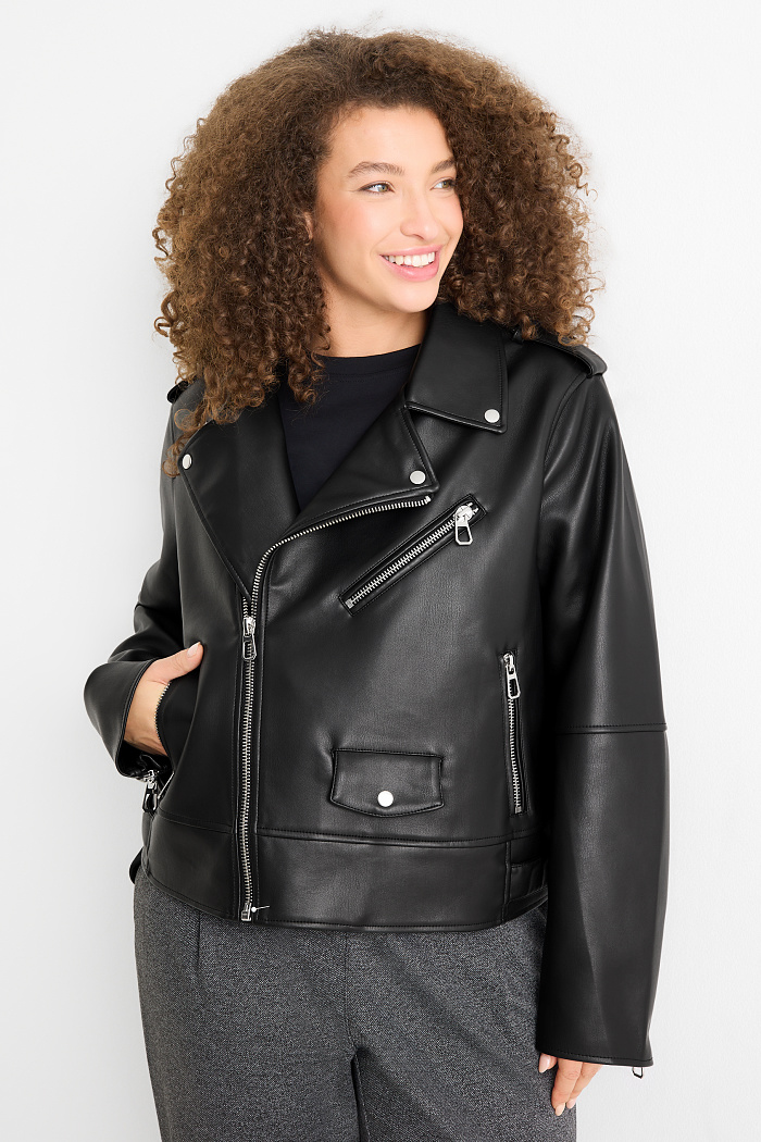 C&A Bikerjacke-Lederimitat, Schwarz, Größe: 42