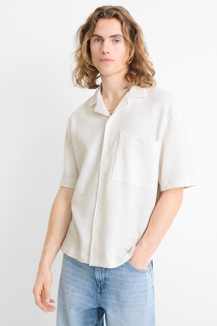 C&A Hemd-Relaxed Fit-Reverskragen-strukturiert, Weiß, Größe: XL