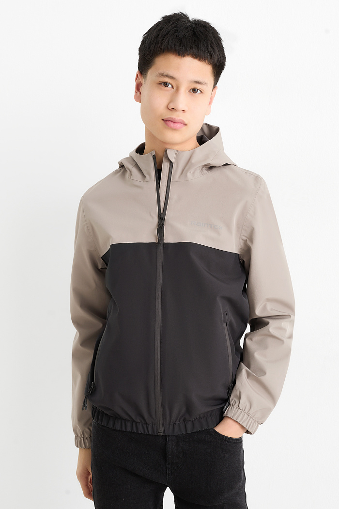 C&A Regenjacke mit Kapuze-wasserdicht, Schwarz, Größe: 176