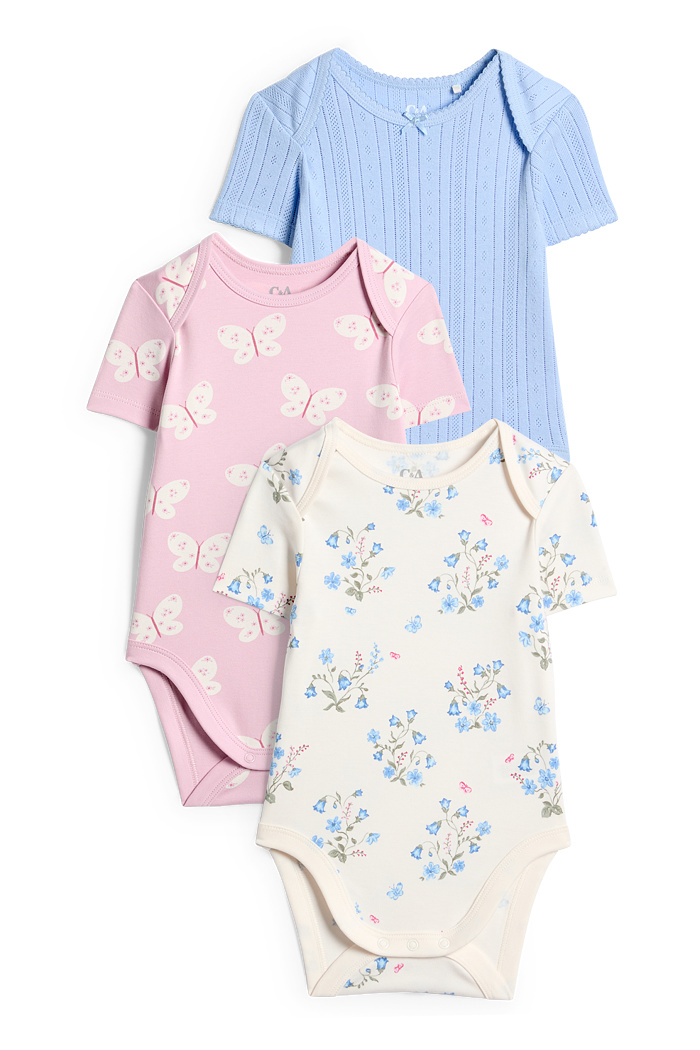 C&A Multipack 3er-Blümchen und Schmetterling-Baby-Body, Rosa, Größe: 98