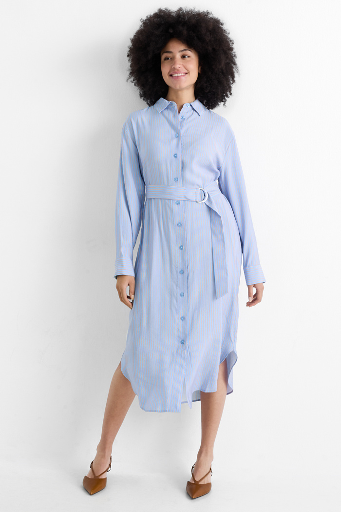 C&A Blusenkleid mit Gürtel-gestreift, Blau, Größe: 40