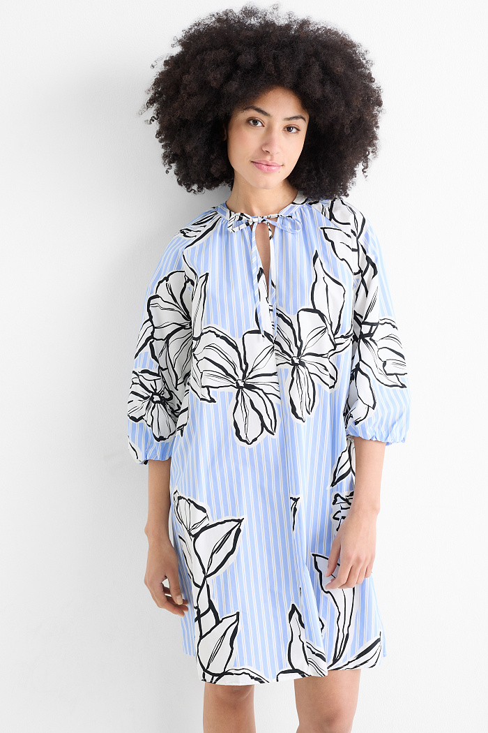 C&A A-Linien Kleid-gestreift-geblümt, Blau, Größe: 40