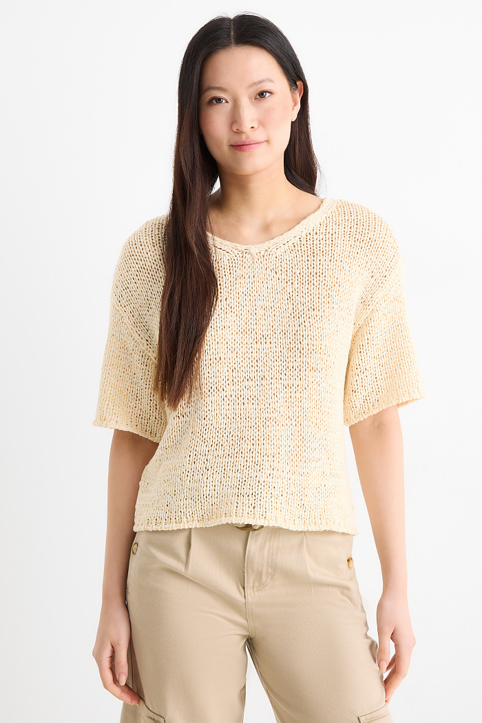 C&A Strickpullover-kurzarm, Beige, Größe: L