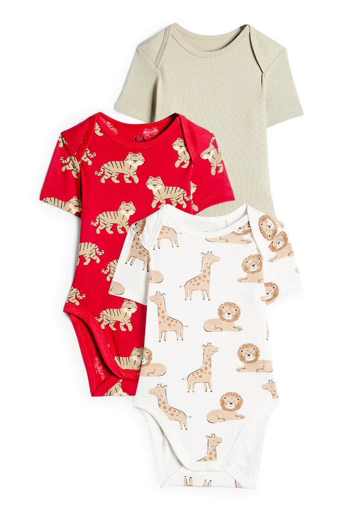 C&A Multipack 3er-Giraffe, Löwe und Tiger-Baby-Body, Weiß, Größe: 74
