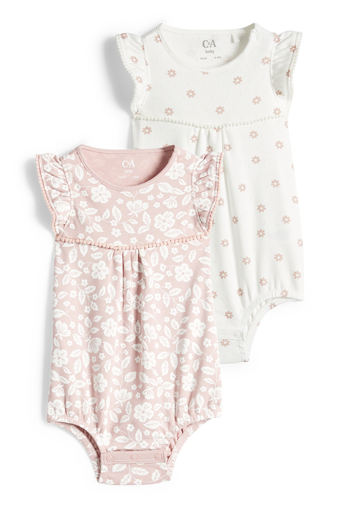 C&A Multipack 2er-Blümchen-Baby-Body, Weiß, Größe: 68