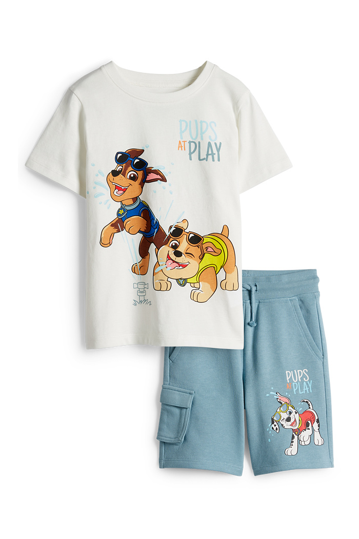 C&A PAW Patrol-Set-Kurzarmshirt und Cargo-Sweatshorts, Weiß, Größe: 98