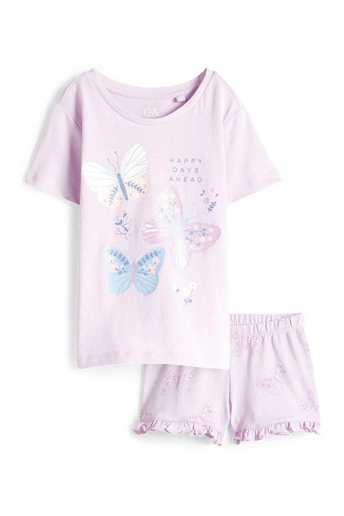 C&A Schmetterling-Shorty-Pyjama-2 teilig-Glanz-Effekt, Lila, Größe: 104