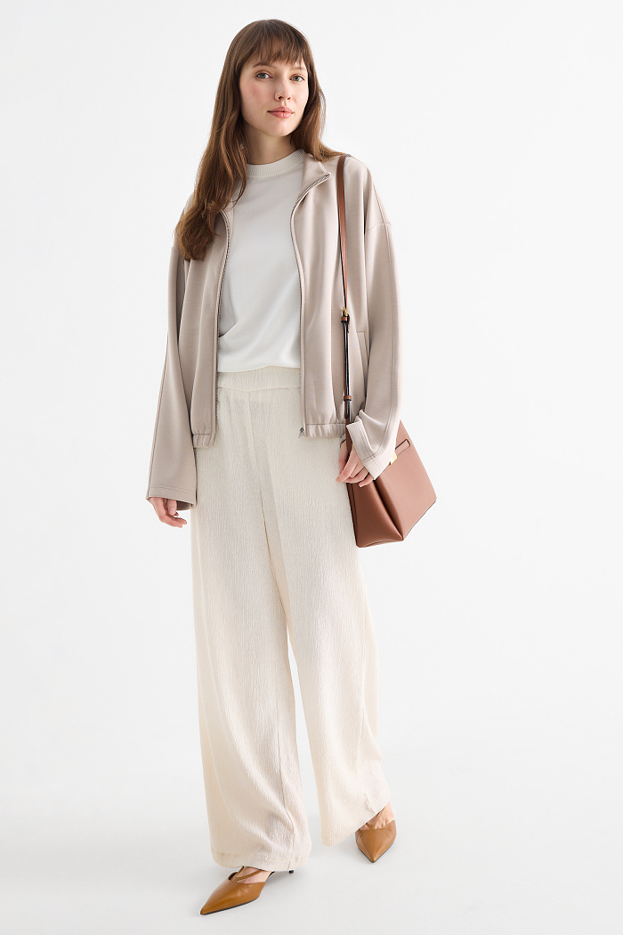 C&A Jersey-Hose-Mid Waist-Wide Leg-strukturiert, Beige, Größe: XL