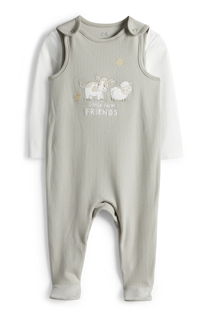 C&A Schäfchen, Kuh und Küken-Strampler-Set-2 teilig, Weiß, Größe: 56