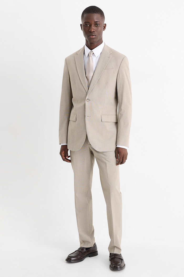 C&A Anzug mit Krawatte-Regular Fit-Stretch-4 teilig, Beige, Größe: 50