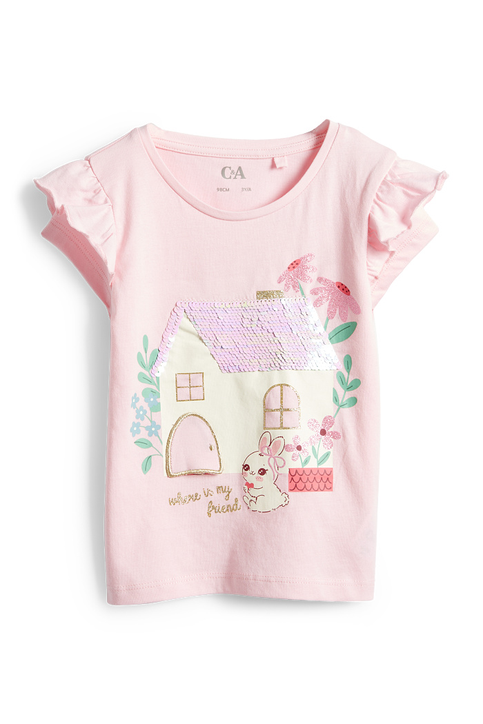 C&A Kaninchen-Kurzarmshirt-Glanz-Effekt, Rosa, Größe: 98