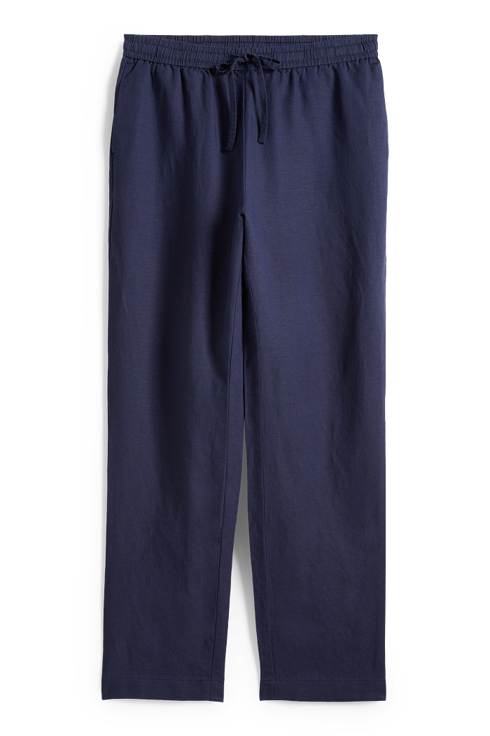 C&A Stoffhose-Mid Waist-Tapered Fit-Leinen-Mix, Blau, Größe: 38