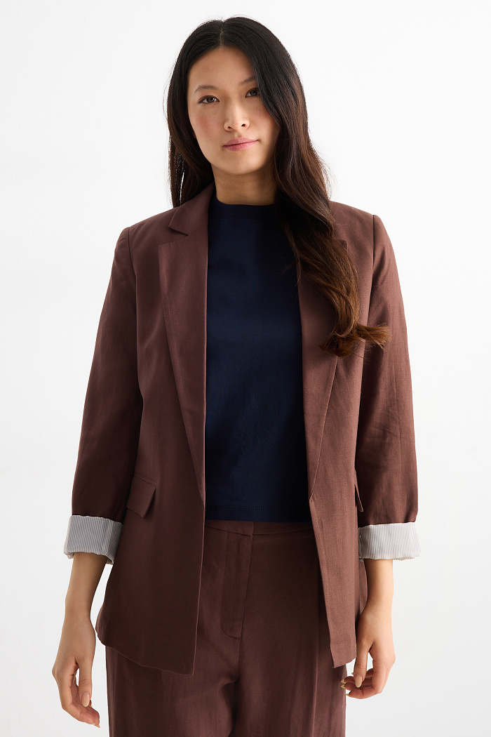 C&A Longblazer-Regular Fit-Leinen-Mix, Braun, Größe: XS