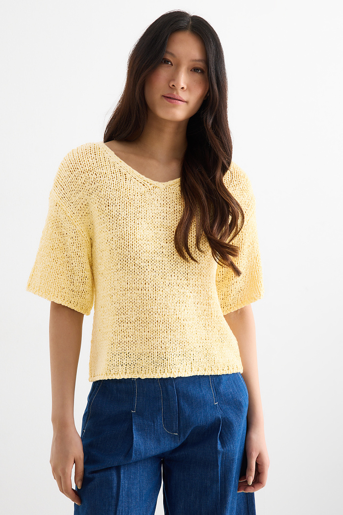 C&A Strickpullover-kurzarm, Gelb, Größe: XS