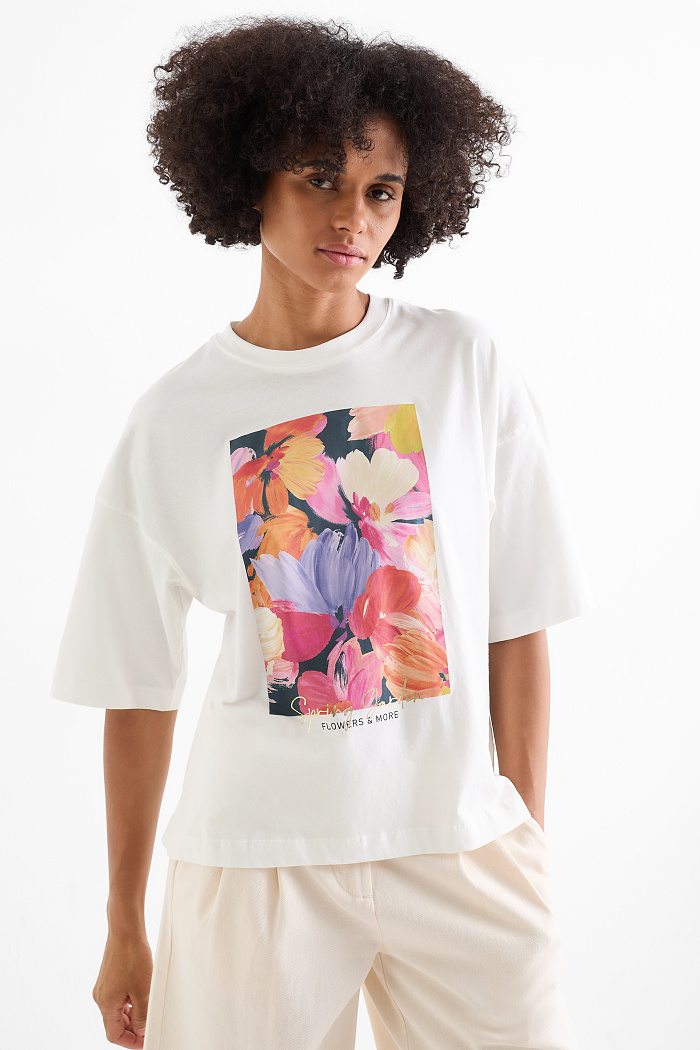 C&A T-Shirt-Regular Fit-Glanz-Effekt, Weiß, Größe: M