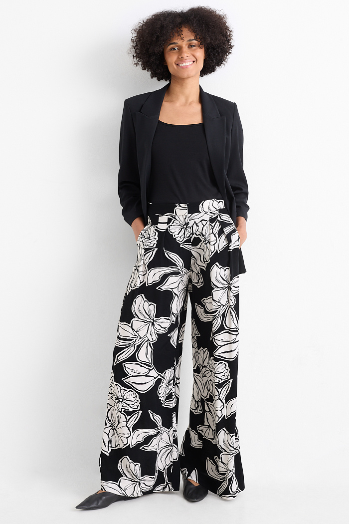 C&A Stoffhose-High Waist-Wide Leg, Schwarz, Größe: 34