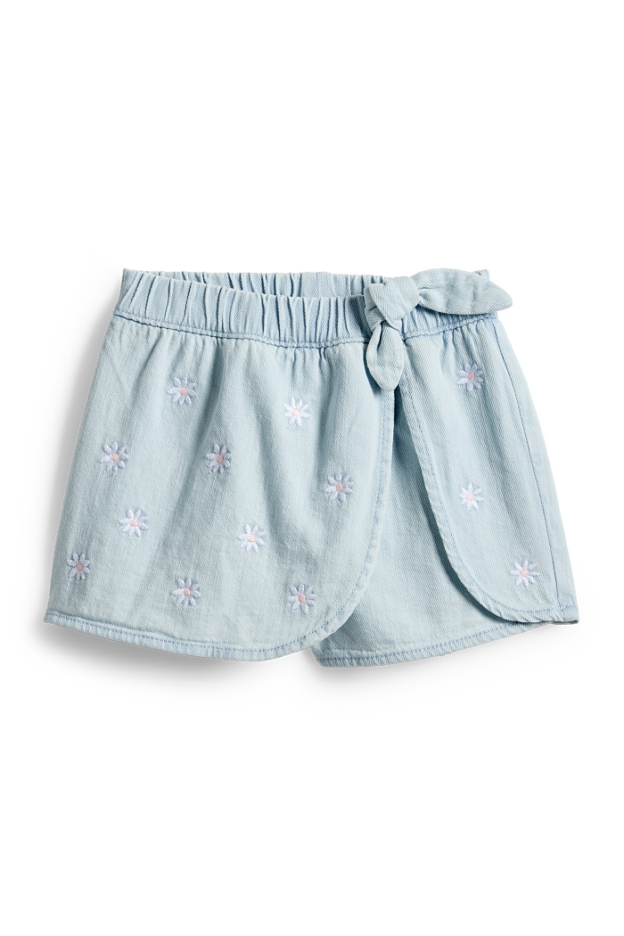 C&A Blume-Skort mit Knotendetail-Jeans-Look, Blau, Größe: 128