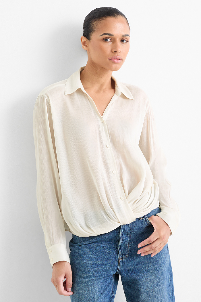 C&A Bluse mit Knotendetail-glänzend, Weiß, Größe: 42
