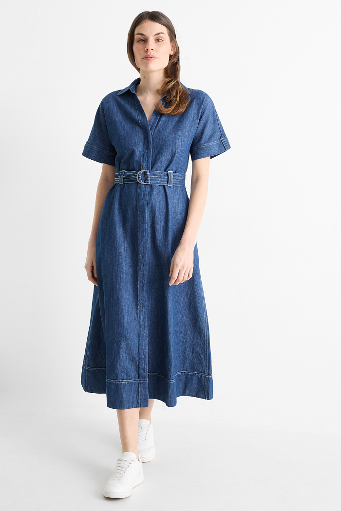 C&A Jeans-Blusenkleid mit Gürtel, Blau, Größe: 44