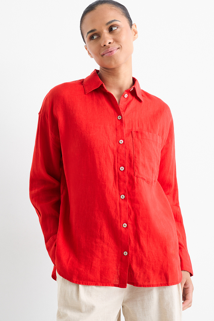 C&A Leinen-Hemdbluse, Rot, Größe: 40