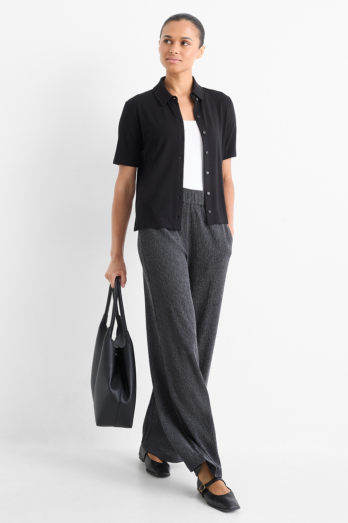 C&A Jersey-Hose-Mid Waist-Wide Leg-strukturiert, Grau, Größe: XL