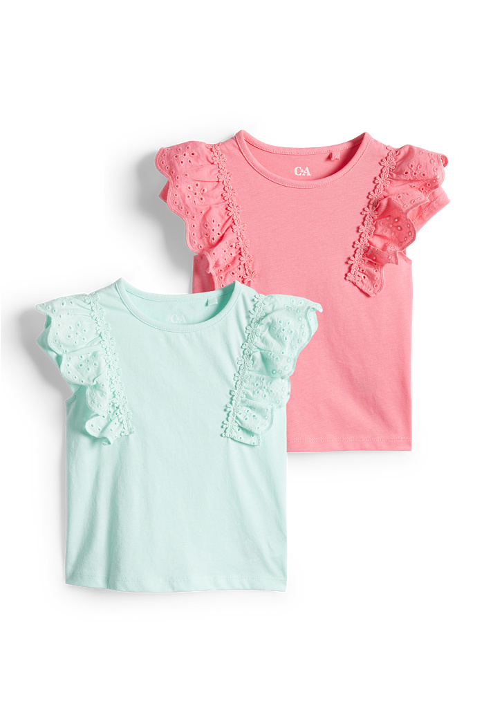 C&A Multipack 2er-Kurzarmshirt-Broderie Anglaise, Pink, Größe: 98