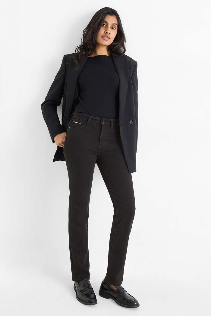 C&A Straight Jeans-Mid Waist-Shaping-Jeans, Schwarz, Größe: 36