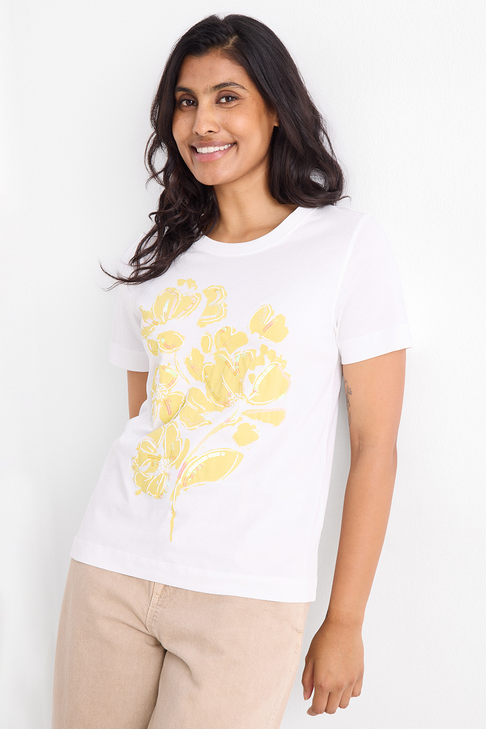 C&A T-Shirt-Regular Fit-Glanz-Effekt, Weiß, Größe: XL