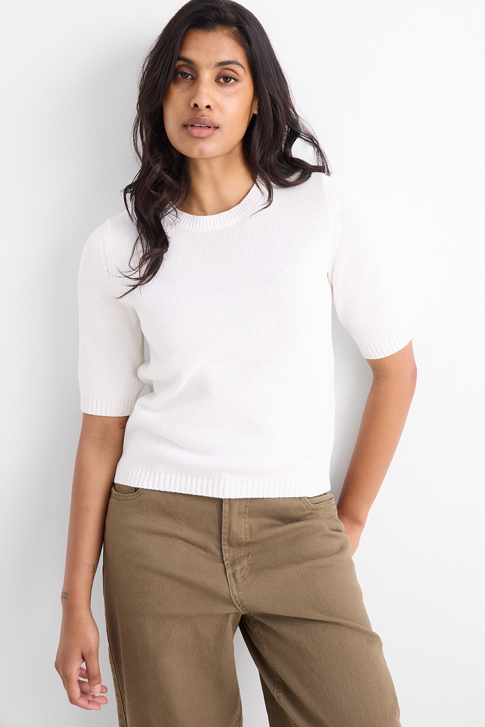 C&A Strickpullover-kurzarm, Weiß, Größe: L