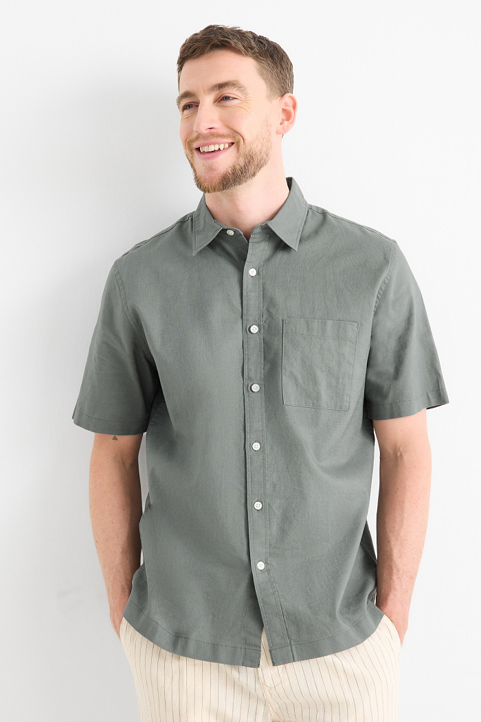 C&A Hemd-Regular Fit-Kent-Leinen-Mix, Grau, Größe: M