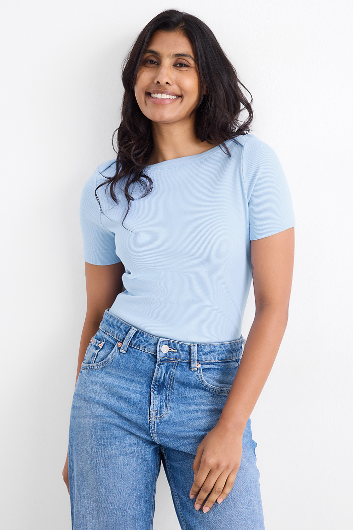 C&A T-Shirt-Slim Fit-gerippt, Weiß, Größe: M