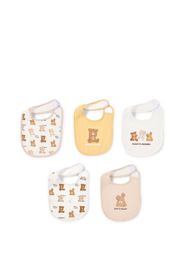 C&A Multipack 5er-Teddybär-Baby-Lätzchen, Beige, Größe: 1 size