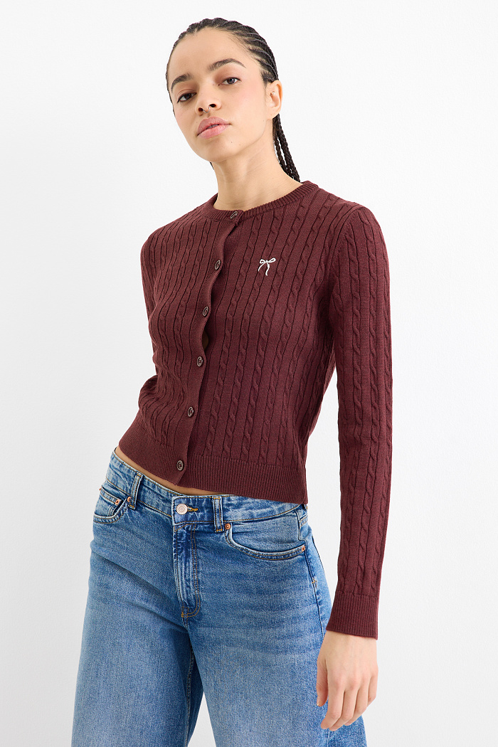 C&A Strickjacke-Zopfmuster, Rot, Größe: M