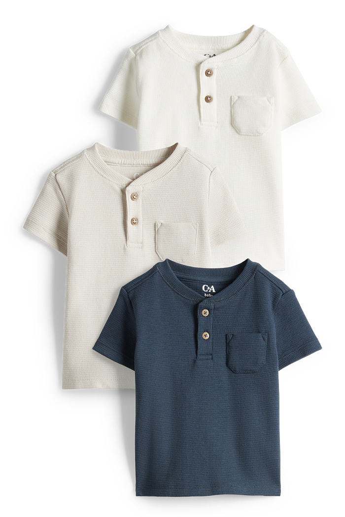 C&A Multipack 3er-Baby-Kurzarmshirt-strukturiert, Blau, Größe: 98