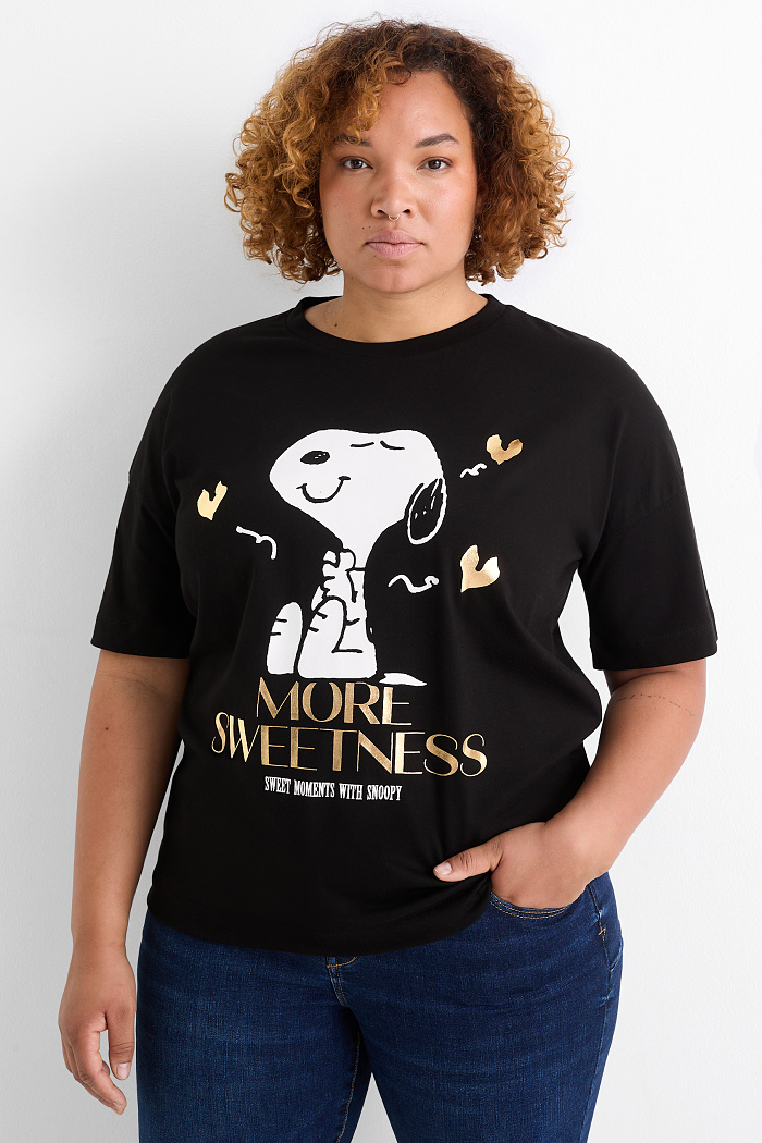 C&A T-Shirt-Regular Fit-Glanz-Effekt-Peanuts, Schwarz, Größe: 2XL