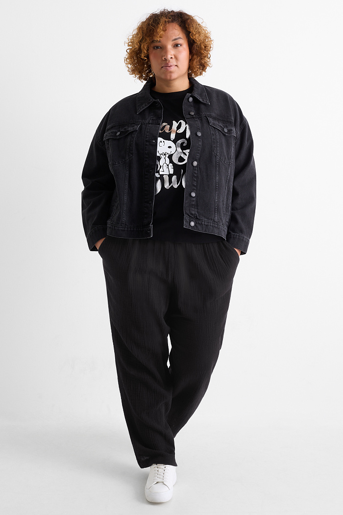 C&A Stoffhose-Mid Waist-Relaxed Fit, Schwarz, Größe: 52