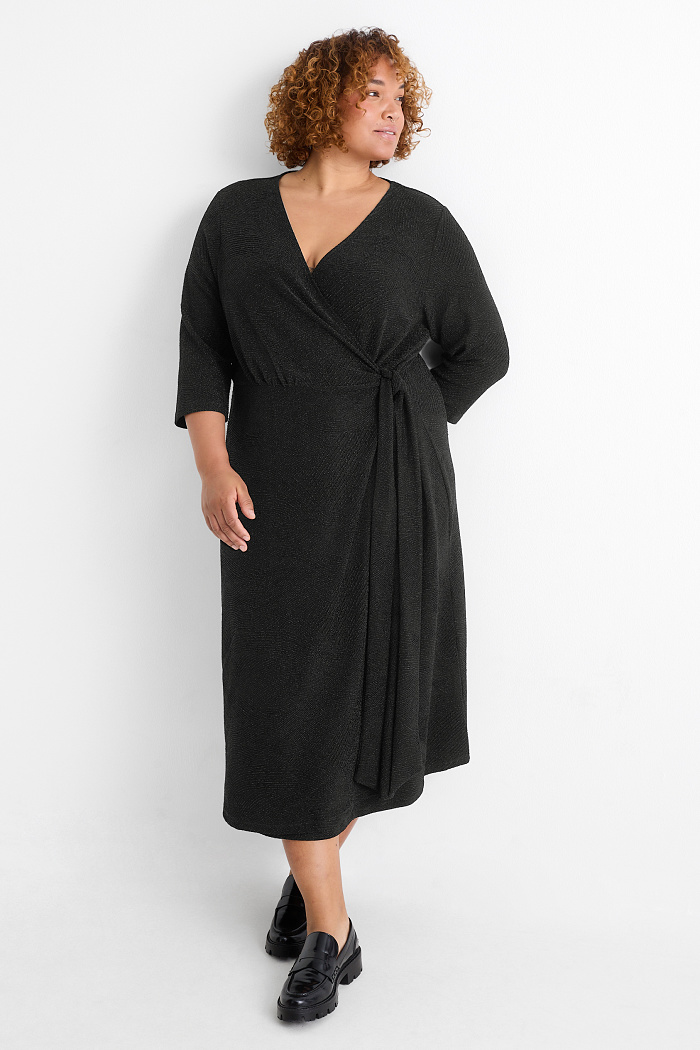 C&A Wickelkleid-Straight Fit-strukturiert, Schwarz, Größe: 3XL
