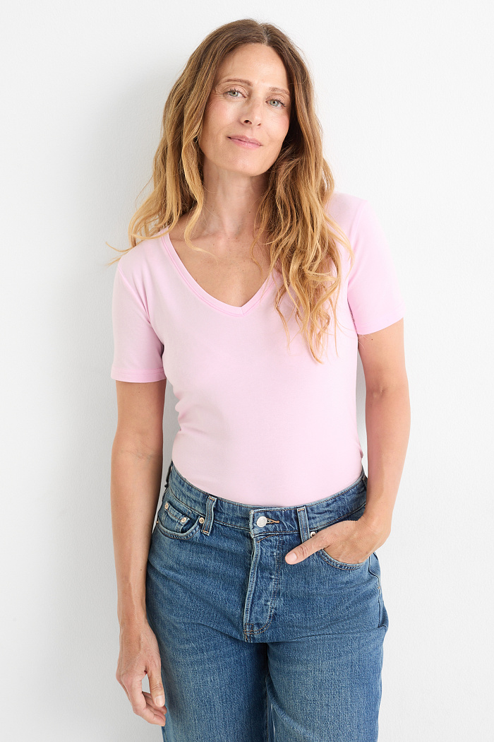 C&A T-Shirt mit V-Ausschnitt-Slim Fit, Rosa, Größe: XL