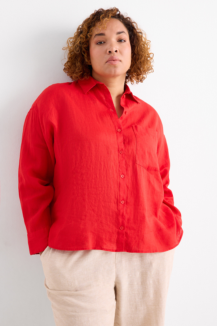 C&A Leinenbluse, Rot, Größe: 52