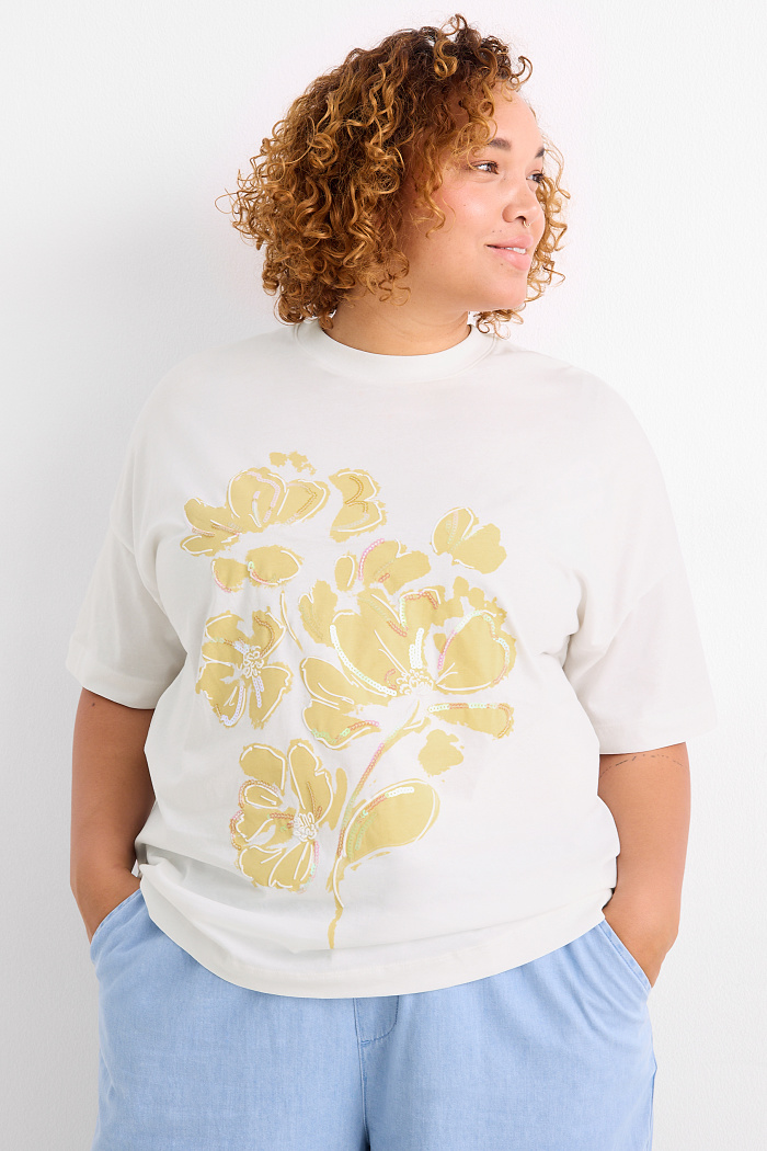 C&A T-Shirt-Regular Fit-Glanz-Effekt, Weiß, Größe: 4XL