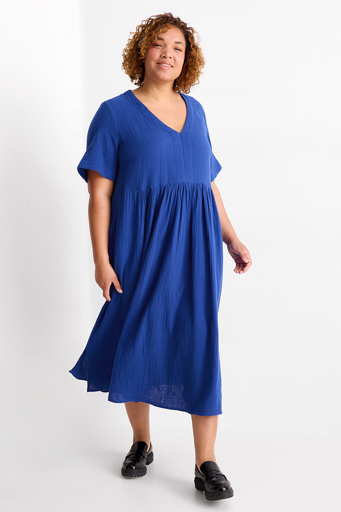 C&A A-Linien Kleid mit V-Ausschnitt, Blau, Größe: 54