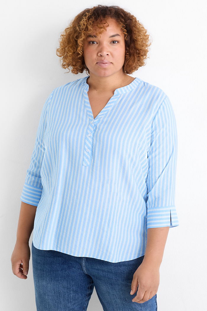 C&A Bluse mit V-Ausschnitt-gestreift, Blau, Größe: 48