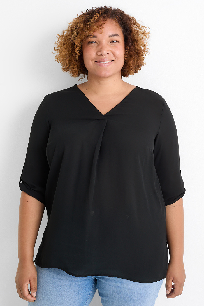 C&A Bluse mit V-Ausschnitt, Schwarz, Größe: 46