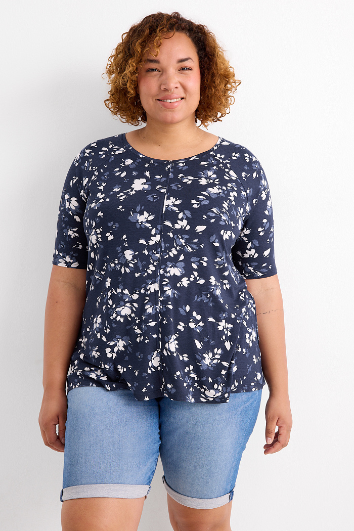 C&A T-Shirt-geblümt, Blau, Größe: 4XL