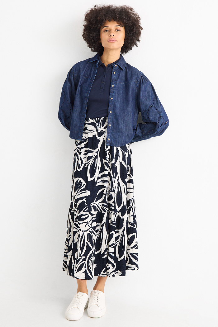 C&A Rock-geblümt-strukturiert, Blau, Größe: L