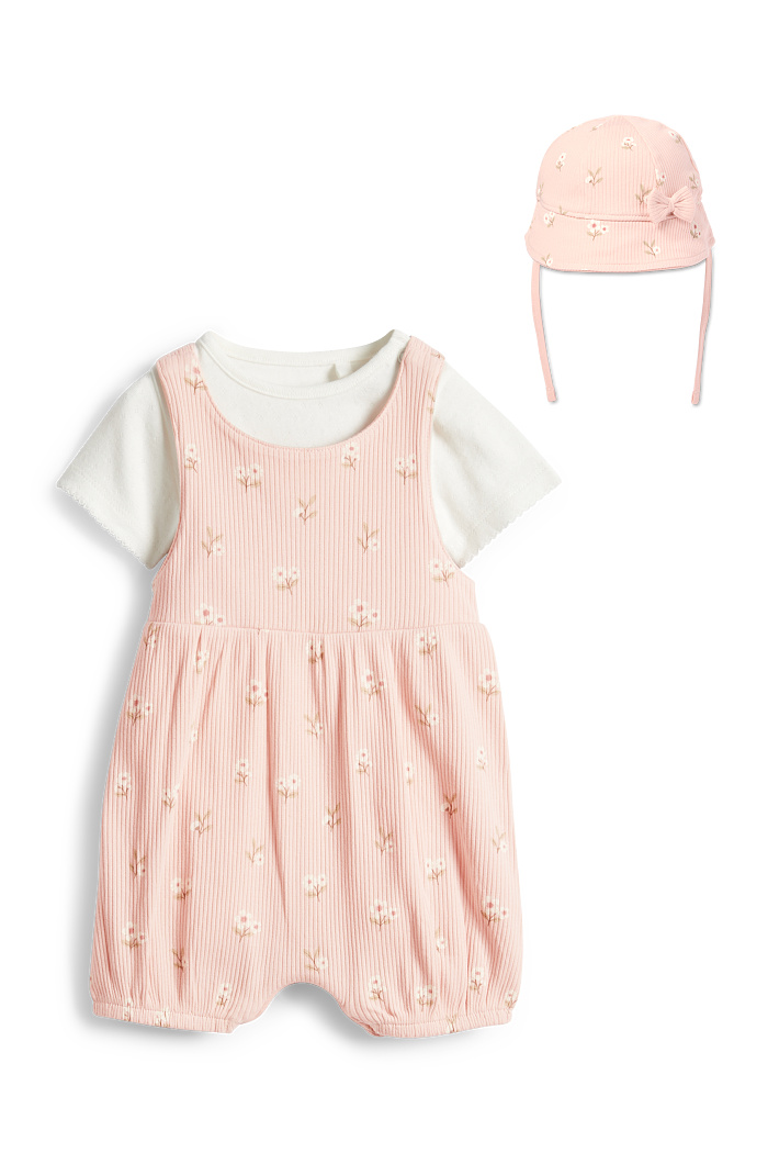 C&A Blümchen-Baby-Outfit-3 teilig, Weiß, Größe: 68