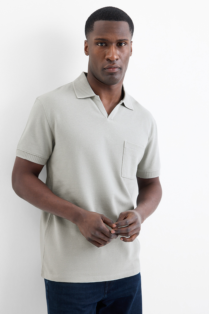 C&A Poloshirt-Regular Fit-strukturiert, Grau, Größe: 2XL