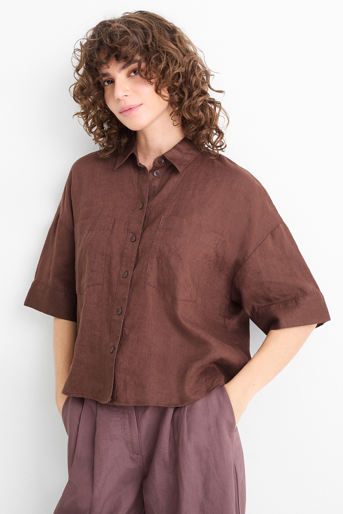 C&A Leinen-Hemdbluse, Braun, Größe: 34