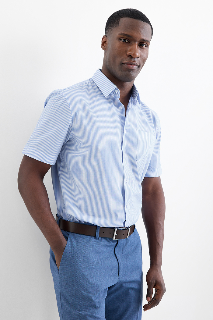 C&A Businesshemd-Regular Fit-Kent-gestreift, Blau, Größe: XL